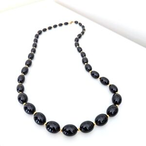 Vintage Black Beaded Monet Costume Necklace